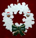 Grandparents Christmas Ornament Celebration Wreath Green Bow 2 Mixed Race Grandkids Personalized by RussellRhodes.com