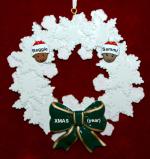 Mixed Race  Couple Christmas Ornament Celebration Wreath Green Bow Personalized by RussellRhodes.com