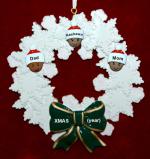 Mixed Race Family of 3 Christmas Ornament Celebration Wreath Green Bow Personalized by RussellRhodes.com