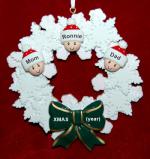 Family Christmas Ornament Celebration Wreath Green Bow for 3 Personalized by RussellRhodes.com