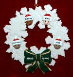 Grandparents Christmas Ornament Celebration Wreath Green Bow 4 Mixed Race Grandkids Personalized by RussellRhodes.com