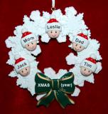 Family Christmas Ornament Celebration Wreath Green Bow for 5 Personalized by RussellRhodes.com
