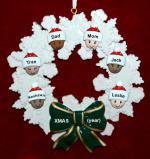 Mixed Race Family of 6 Christmas Ornament Celebration Wreath Green Bow Personalized by RussellRhodes.com