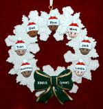 Mixed Race Family of 7 Christmas Ornament Celebration Wreath Green Bow Personalized by RussellRhodes.com