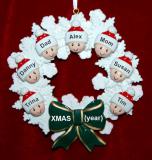 Family Christmas Ornament Celebration Wreath Green Bow for 7 Personalized by RussellRhodes.com
