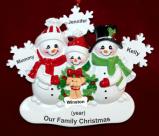 White Xmas Snowflake Single Mom 2 Kids Christmas Ornament with Pets Personalized by RussellRhodes.com
