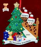 Our Xmas Tree Grandparents Christmas Ornament 2 Grandkids Mixed Race BiRacial with 2 Dogs, Cats, Pets Custom Add-ons Personalized by RussellRhodes.com