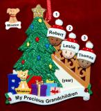 Our Xmas Tree Grandparents Christmas Ornament 3 Grandkids Mixed Race BiRacial with 1 Dog, Cat, Pets Custom Add-on Personalized by RussellRhodes.com
