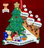 Our Xmas Tree Grandparents Christmas Ornament 3 Grandkids Mixed Race BiRacial with 3 Dogs, Cats, Pets Custom Add-ons Personalized by RussellRhodes.com