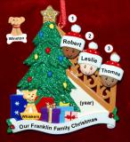 Our Xmas Tree Mixed Race BiRacial Christmas Ornament for Families of 3 with 1 Dog, Cat, Pets Custom Add-on Personalized by RussellRhodes.com