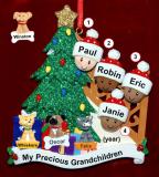 Our Xmas Tree Grandparents Christmas Ornament 4 Grandkids Mixed Race BiRacial with 3 Dogs, Cats, Pets Custom Add-ons Personalized by RussellRhodes.com