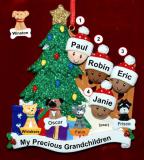 Our Xmas Tree Grandparents Christmas Ornament 4 Grandkids Mixed Race BiRacial with 4 Dogs, Cats, Pets Custom Add-ons Personalized by RussellRhodes.com