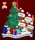 Our Xmas Tree Mixed Race BiRacial Christmas Ornament for Families of 4 with 1 Dog, Cat, Pets Custom Add-on Personalized by RussellRhodes.com