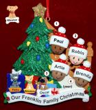 Our Xmas Tree Mixed Race BiRacial Christmas Ornament for Families of 4 with 3 Dogs, Cats, Pets Custom Add-ons Personalized by RussellRhodes.com