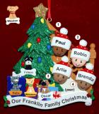 Our Xmas Tree Mixed Race BiRacial Christmas Ornament for Families of 4 with 4 Dogs, Cats, Pets Custom Add-ons Personalized by RussellRhodes.com