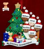 Our Xmas Tree Grandparents Christmas Ornament 5 Grandkids Mixed Race BiRacial with 2 Dogs, Cats, Pets Custom Add-ons Personalized by RussellRhodes.com