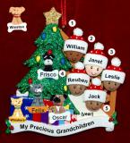 Our Xmas Tree Grandparents Christmas Ornament 5 Grandkids Mixed Race BiRacial with 4 Dogs, Cats, Pets Custom Add-ons Personalized by RussellRhodes.com