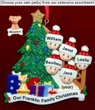 Our Xmas Tree Christmas Ornament for Families of 5 with Pets Personalized by Russell Rhodes