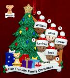 Our Xmas Tree Mixed Race BiRacial Christmas Ornament for Families of 5 with 1 Dog, Cat, Pets Custom Add-on Personalized by RussellRhodes.com
