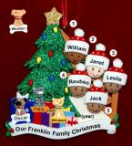 Our Xmas Tree Mixed Race BiRacial Christmas Ornament for Families of 5 with 3 Dogs, Cats, Pets Custom Add-ons Personalized by RussellRhodes.com