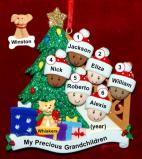Our Xmas Tree Grandparents Christmas Ornament 6 Grandkids Mixed Race BiRacial with 1 Dog, Cat, Pets Custom Add-on Personalized by RussellRhodes.com