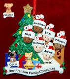 Our Xmas Tree Mixed Race BiRacial Christmas Ornament for Families of 6 with 2 Dogs, Cats, Pets Custom Add-ons Personalized by RussellRhodes.com