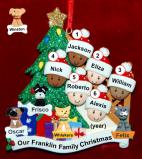 Our Xmas Tree Mixed Race BiRacial Christmas Ornament for Families of 6 with 4 Dogs, Cats, Pets Custom Add-ons Personalized by RussellRhodes.com