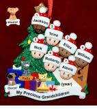 Our Xmas Tree Grandparents Christmas Ornament 7 Grandkids Mixed Race BiRacial with 3 Dogs, Cats, Pets Custom Add-ons Personalized by RussellRhodes.com