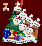 Our Xmas Tree Mixed Race BiRacial Christmas Ornament for Families of 7 with 1 Dog, Cat, Pets Custom Add-on Personalized by RussellRhodes.com