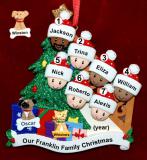 Our Xmas Tree Mixed Race BiRacial Christmas Ornament for Families of 7 with 2 Dogs, Cats, Pets Custom Add-ons Personalized by RussellRhodes.com
