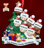 Our Xmas Tree Mixed Race BiRacial Christmas Ornament for Families of 10 with 4 Dogs, Cats, Pets Custom Add-ons Personalized by RussellRhodes.com