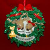 Family Christmas Ornament Reindeer Wreath for 2 with Dog, Cat, or Other Pet Custom Add-on Personalized by RussellRhodes.com