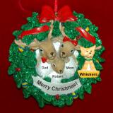Family Christmas Ornament Reindeer Wreath for 3 with Dog, Cat, or Other Pet Custom Add-on Personalized by RussellRhodes.com