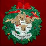 Twins Reindeer Wreath Parents & Twins Christmas Ornament Personalized by Russell Rhodes