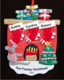 Fireplace with 3 Stockings Christmas Ornament Personalized by Russell Rhodes