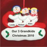 Snowful Sledding Fun - 3 Grandkids Christmas Ornament Personalized by Russell Rhodes