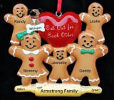 Family Christmas Ornament for 5 Gingerbread Fun with Dog, Cat, or Other Family Pet Personalized by RussellRhodes.com