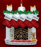 Family Christmas Ornament Holiday Hearth for 5 with Dog, Cat, Pets Custom Add-ons Personalized by RussellRhodes.com