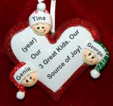 Family Christmas Ornament Loving Heart Our 3 Kids Personalized by RussellRhodes.com