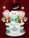 Twins Christmas Ornament Happy Snowman Personalized by RussellRhodes.com