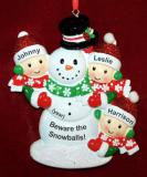 Single Dad Christmas Ornament My 3 Kids Happy Snowman Personalized by RussellRhodes.com