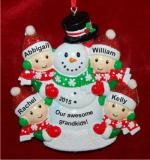 Our 4 Grandkids Building Large Snowman Christmas Ornament Personalized by RussellRhodes.com