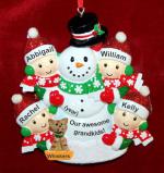 Grandparents Christmas Ornament Happy Snowman 4 Grandkids with 1 Dog, Cat, Pets Custom Add-on Personalized by RussellRhodes.com
