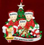 Family Christmas Ornament Gifts Under the Tree our 3 Kids with 1 Dog, Cat, Pets Custom Add-ons Personalized by RussellRhodes.com