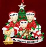Grandparents Christmas Ornament Gifts Under the Tree 3 Grandkids with 1 Dog, Cat, Pets Custom Add-ons Personalized by RussellRhodes.com