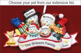 Warm Woolens Snow Family of 4 Christmas Ornament with Pets Personalized by RussellRhodes.com