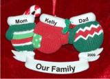 3 Mittens Family Christmas Ornament Personalized by Russell Rhodes