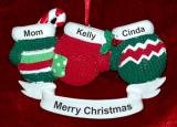 Single Parent Christmas Ornament Warm Mittens for 3 Personalized by RussellRhodes.com