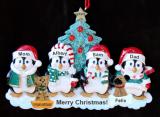 Family Christmas Ornament Winter Penguins for 4 with 2 Dogs, Cats, Pets Custom Add-ons Personalized by RussellRhodes.com