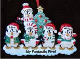 5 Styling Penguins, Our Fabulous Grandkids Christmas Ornament Personalized by Russell Rhodes